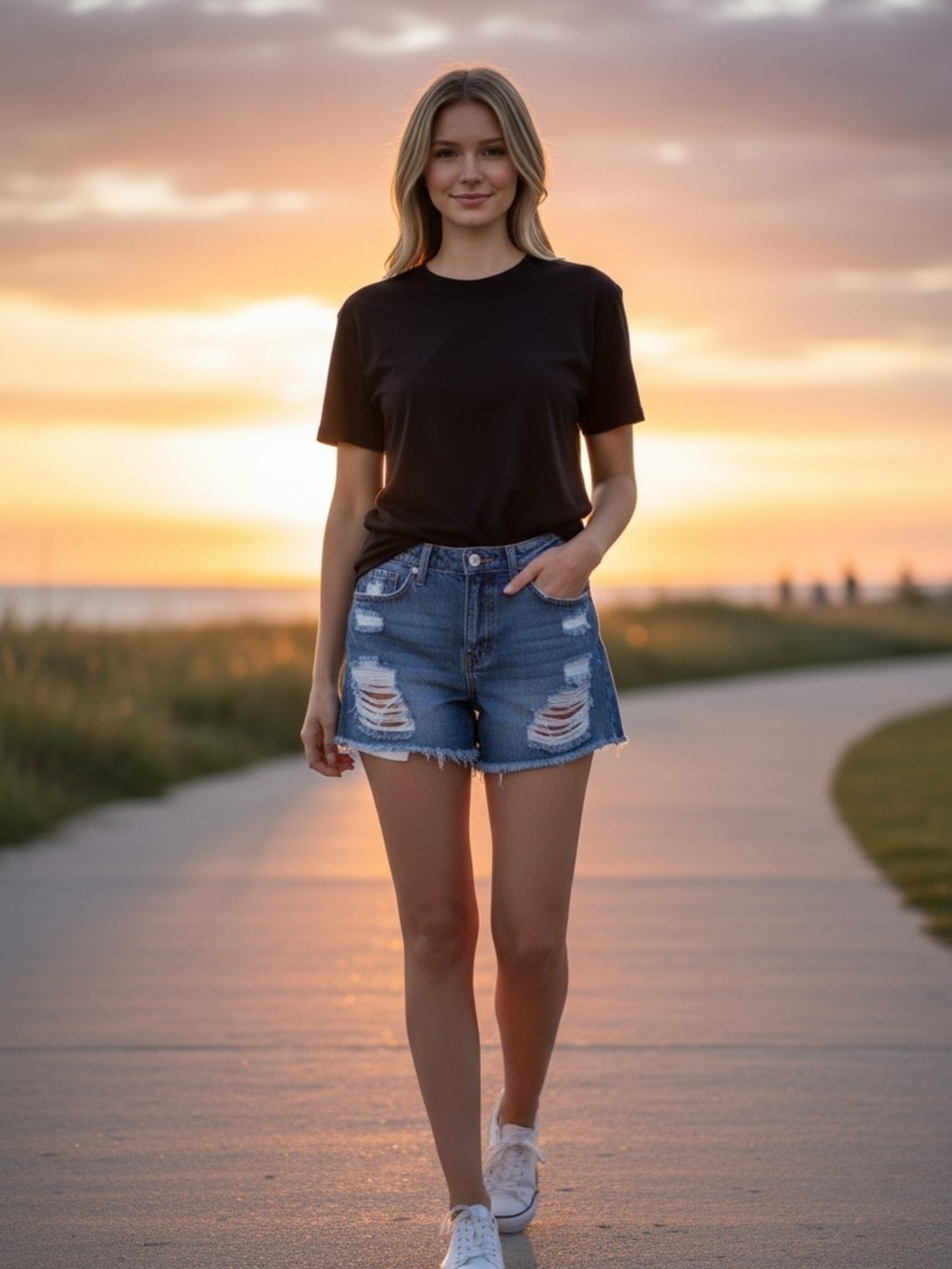 Nature Denim Los Angeles High Rise Distressed Stylish Denim Cotton Shorts Large